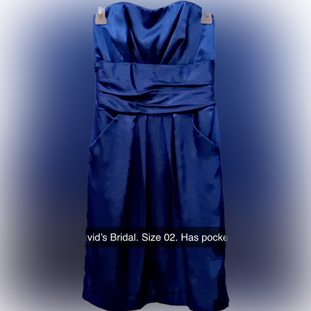 David's Bridal Grid Tucked Bodice Strapless Dress